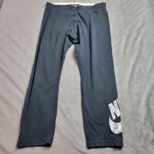 Nike Pants Women Medium Black Flat Front Comfort Stretch Running Spellout Swoosh